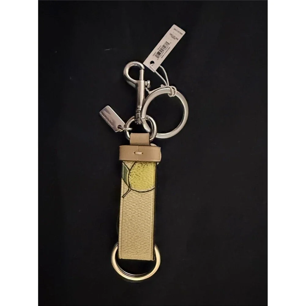 Coach Lemons Yellow and Leather Keychain or bag Charm with Silver Hardware NWT - Picture 2 of 3